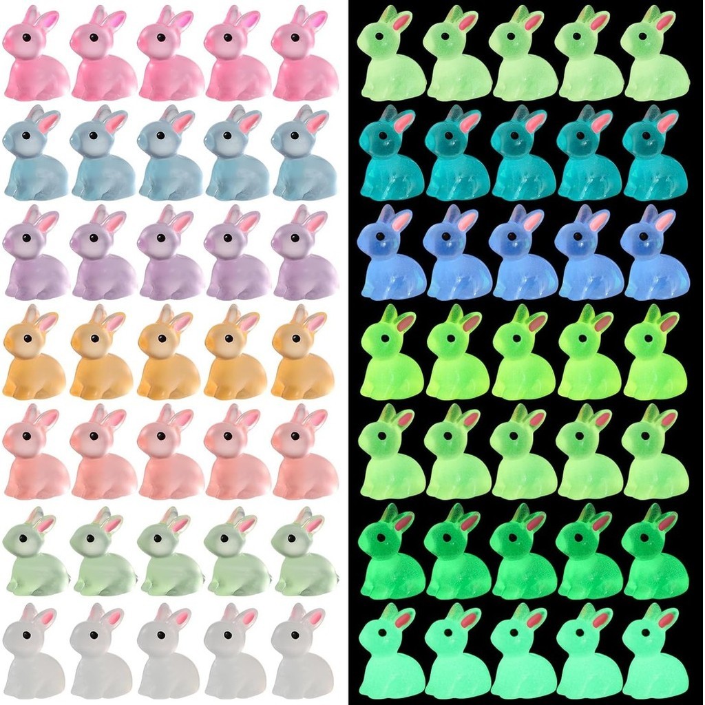 10 ~ 50PCS Bunny Figurines Mini เรซิ่นกระต่ายเรืองแสง Dark Miniature Figurines สําหรับงานฝีมือ DIY,อีสเตอร์ Party Home Decor
