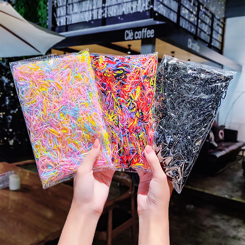 ยางรัดผมคละสี 1 ห่อ 500 เส้น ยางรัดผมแฟชั่น แบบใช้แล้วทิ้ง สำหรับเด็ก ผู้ใหญ่ แบบยืด