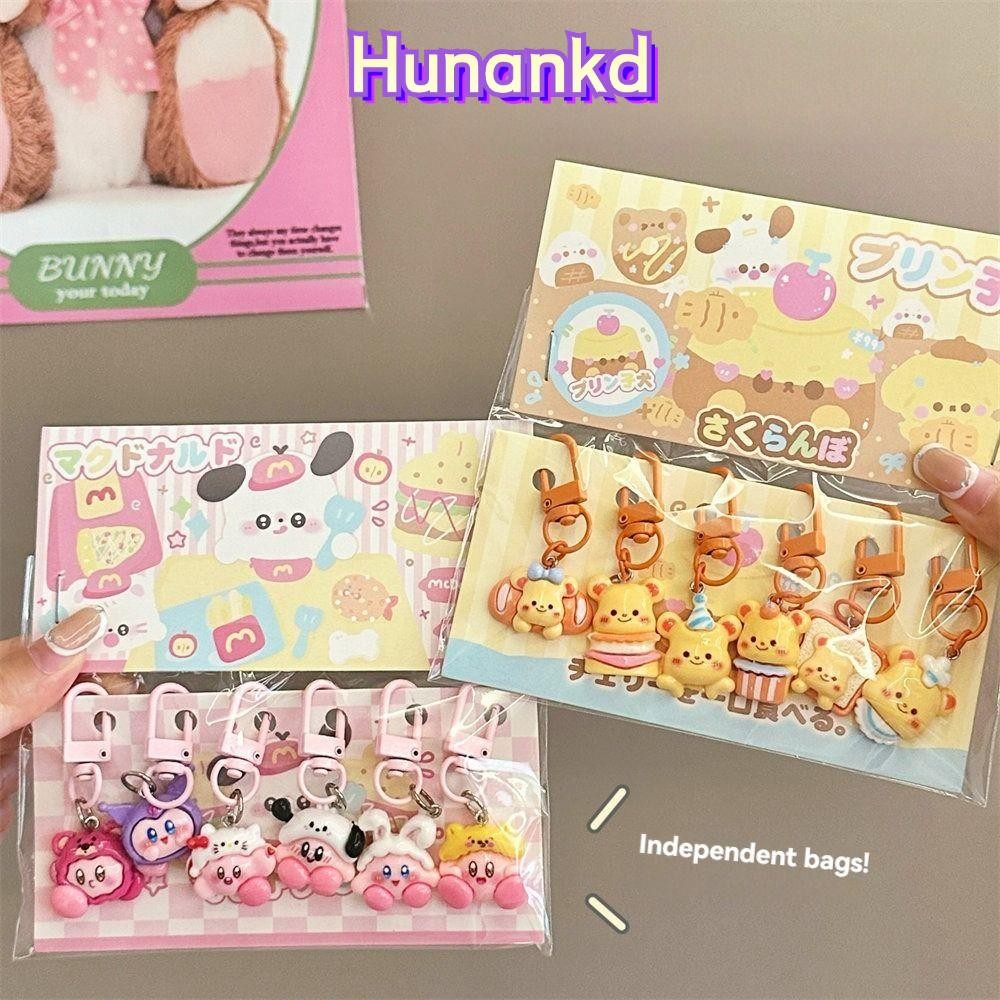 Hunan 6 ชิ้น/เซ็ต พวงกุญแจหมีเนย, พวงกุญแจ Sanrio Cinnamoroll, จี้กระเป๋า Hello Kitty Melody Kuromi