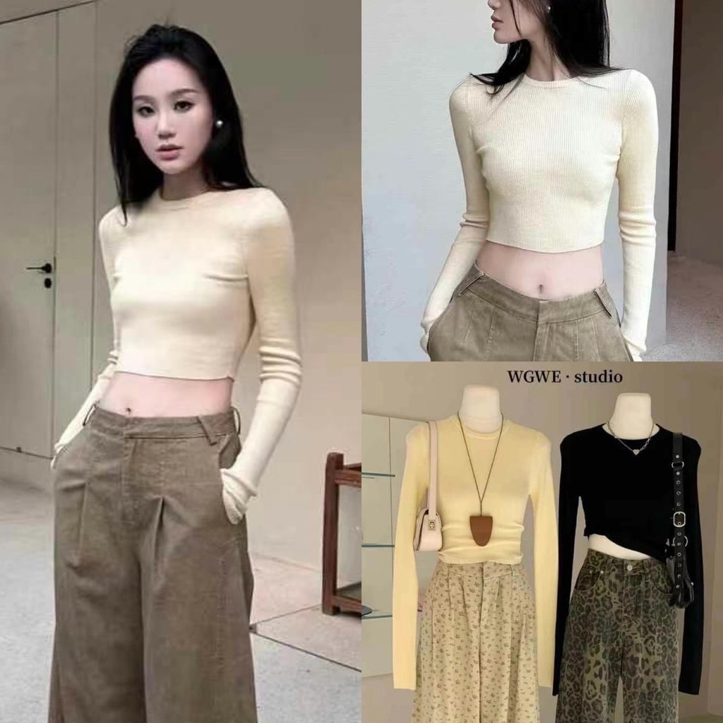 เสื้อแขนยาว ผ้าทอ เนื้อนิ่ม ทรงเกาหลี ทรงน่ารัก แฟชั่นเกาหลี TAG WG.WE