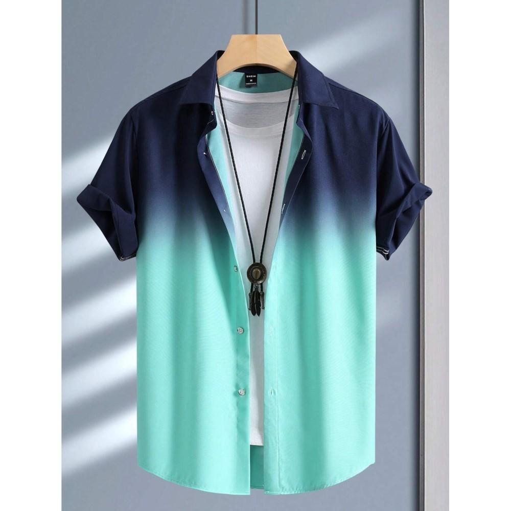 เสื้อฮาวายแขนสั้นฤดูร้อนผู้ชาย ลายกราฟิก 3D ไล่โทนสี สไตล์สตรีทแวร์ หลวมสบาย