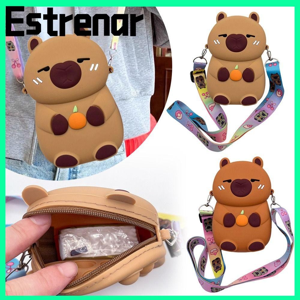 Estrenar กระเป๋าซิลิโคน 1 ชิ้น, อะนิเมะการ์ตูนตัวเลขพร้อมที่จับ Capybara กระเป๋า, ของขวัญน่ารักกระเป๋าเหรียญสําหรับเด็ก