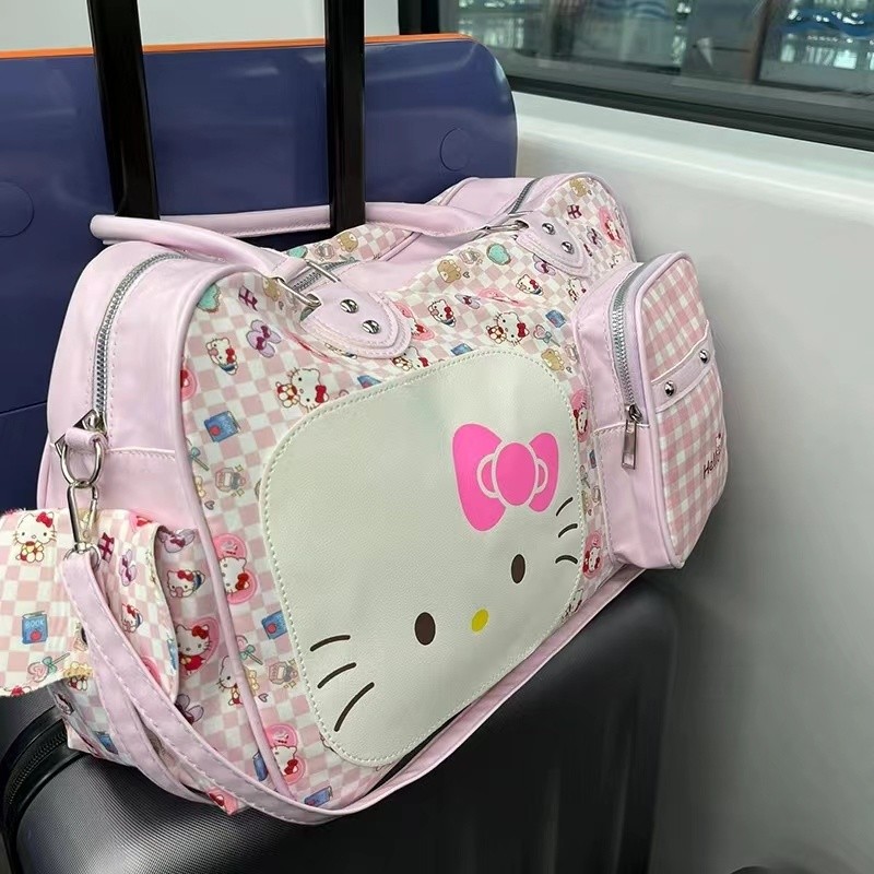 Hellokitty กระเป๋าเดินทางกระเป๋าเดินทางแบบพกพาอเนกประสงค์ความจุขนาดใหญ่