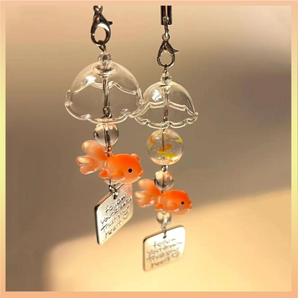 Dreamy ปลาทองลูกปัดโทรศัพท์ Charms จี้ Kawaii พวงกุญแจ Windbell สาวหวาน Lanyard สายคล้องกระเป๋าเป้สะพายหลังเครื่องประดับตกแต่งโซ่