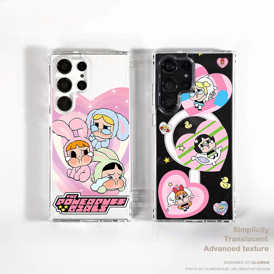 น่ารัก Pop Mart Crybaby Powerpuff Girls MagFit Hard Clear Case สําหรับ Samsung S25 Ultra S24 Ultra S24 FE S23 Ultra S23 S22 Ultra S22 + S21FE S23FE กันกระแทกฝาครอบ