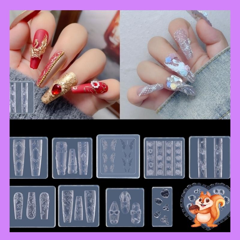 Siy Nail Art แม่พิมพ์ซิลิโคนรูปแบบ Rose และผีเสื้อ 3D เล็บลายนูนแม่แบบสําหรับเล็บหัตถกรรมอุปกรณ์