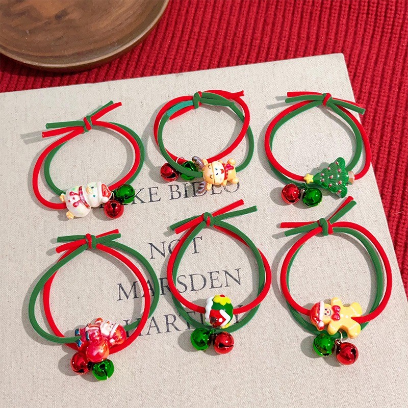 Magpie Cartoon Elk Bell Hair Tie ยางรัดคริสต์มาสที่คาดผมสีสันสดใส
