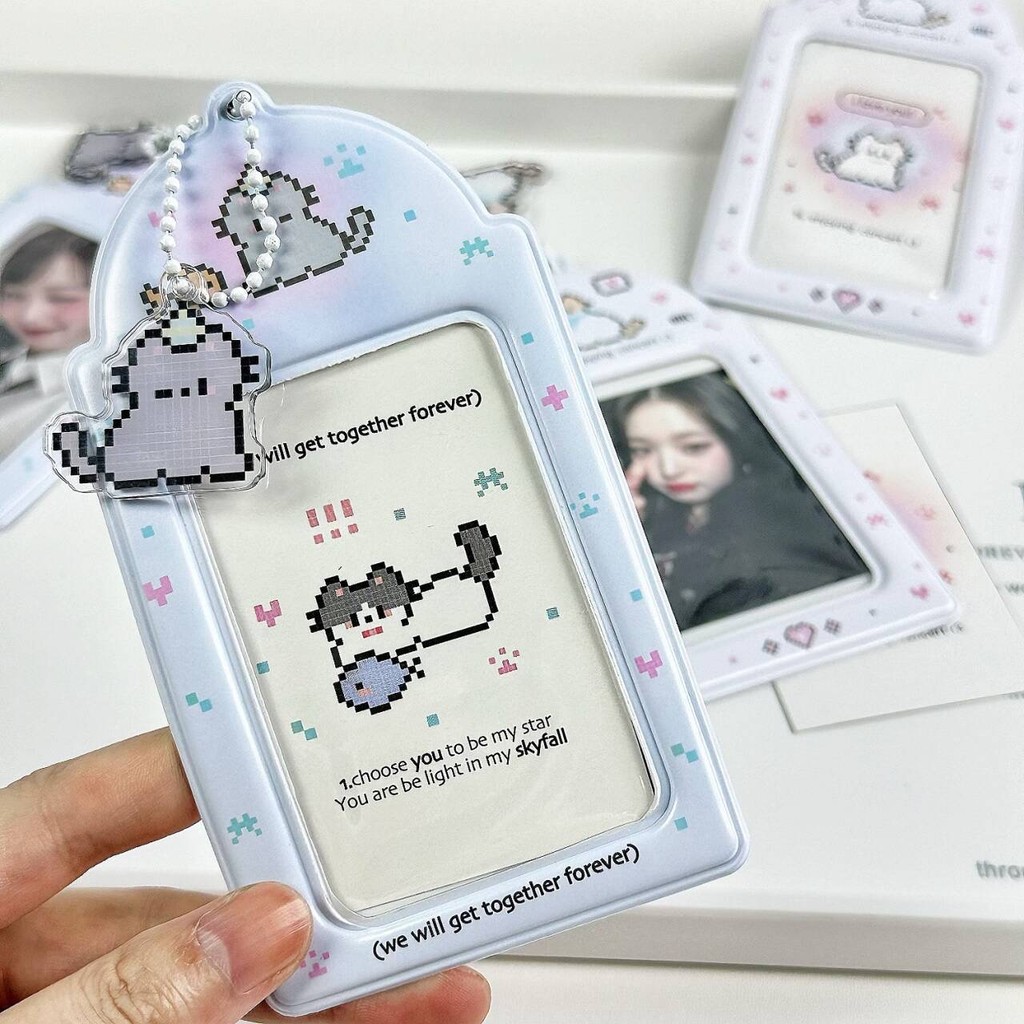 Insน่ารักพิกเซลลูกสุนัข3นิ้วผู้ถือบัตรPhotocardออแกไนเซอร์รถบัสบัตร IDแขนกรณีถุงเก็บแสดงจี้