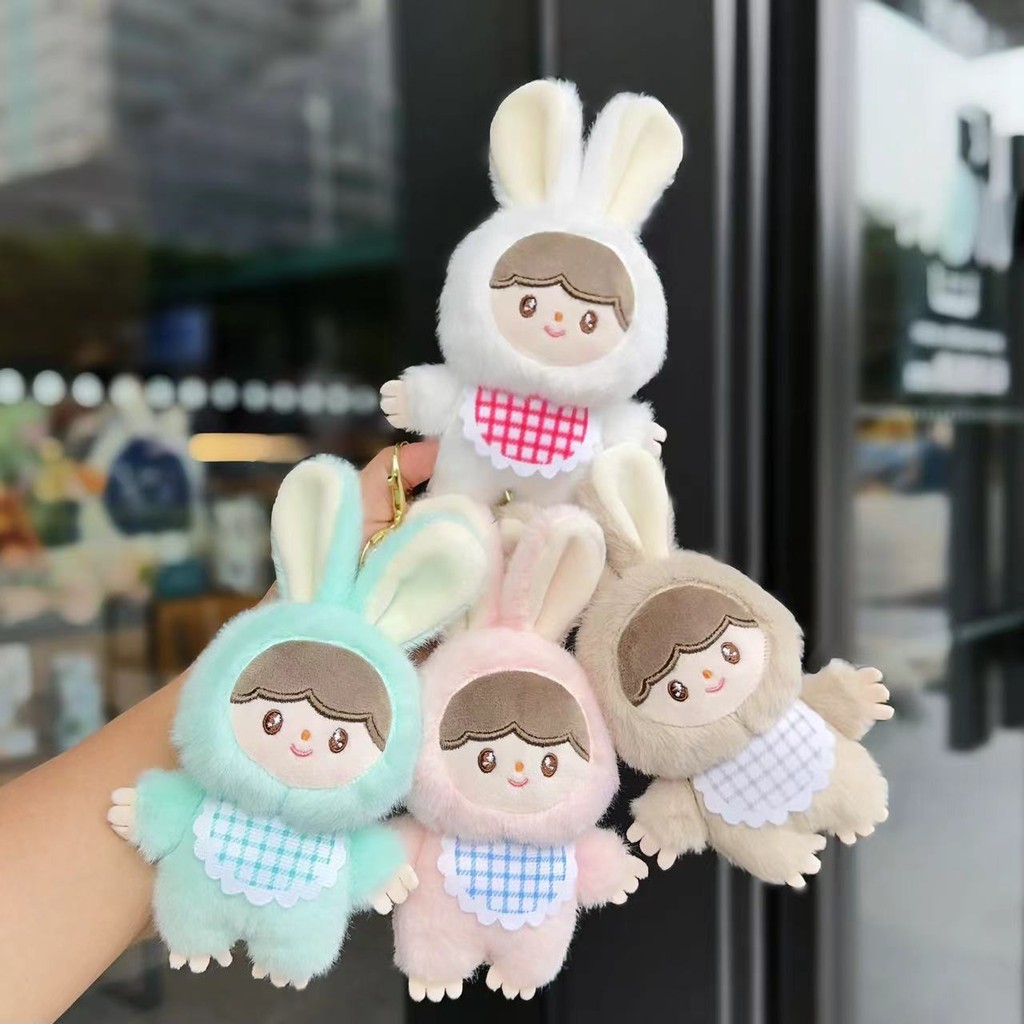 น่ารักกระต่ายตุ๊กตาพวงกุญแจจี้ตุ๊กตาผ้าฝ้ายการ์ตูนกระเป๋าจี้