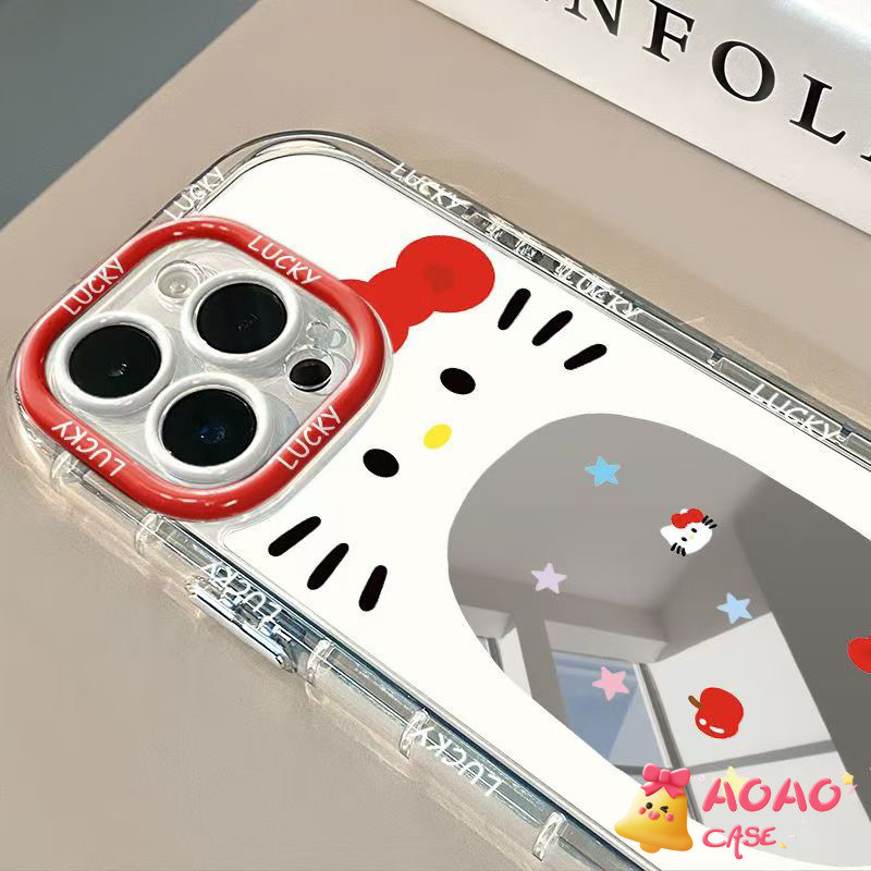 การ์ตูนตลก Doraemon Hello Kitty แต่งหน้า Mirror เคสiPhone 11 15 13 16 12 14 Pro Max XR 16 7 8 15 Plus XS X Max SE 2020