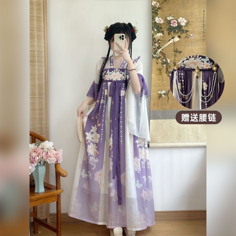 Hanfu [Xia Zhiyi] Hanfu หญิงผลิตใน Tang กระโปรงยาวหน้าอกครบชุดองค์ประกอบจีนสไตล์นางฟ้าสไตล์โบราณฤดูใบไม้ผลิสไตล์ฤดูร้อน