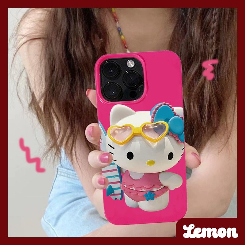 เคสโทรศัพท์มือถือแบบนิ่ม ลายการ์ตูนเฮลโลคิตตี แมวสีชมพู สีแดงกุหลาบ สําหรับ 14pro 14promax 13 13pro 13promax 11 12 12pro 12promax XR XSMAX 7P 8P