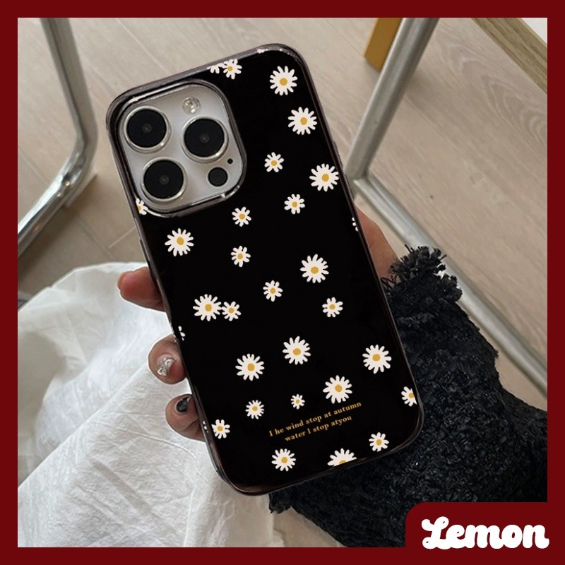 เคสโทรศัพท์มือถือ แบบนิ่ม ลายดอกเดซี่ สีดํามันวาว สําหรับ ไอโฟน 15 15promax 14pro 14promax 13 13pro 13promax 11 11 12 12pro 12promax XR XSMAX 7P 8P