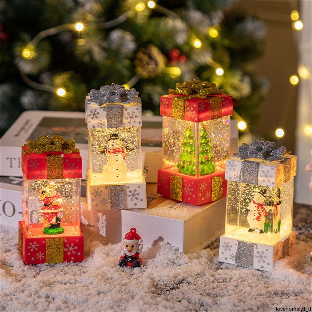 เพลงคริสต์มาสของขวัญกล่องตกแต่งบ้าน Popcorn ฉาก Village หมุน Santa รูปปั้นคริสต์มาส Desktop Decor Xmas เด็กของขวัญเด็ก