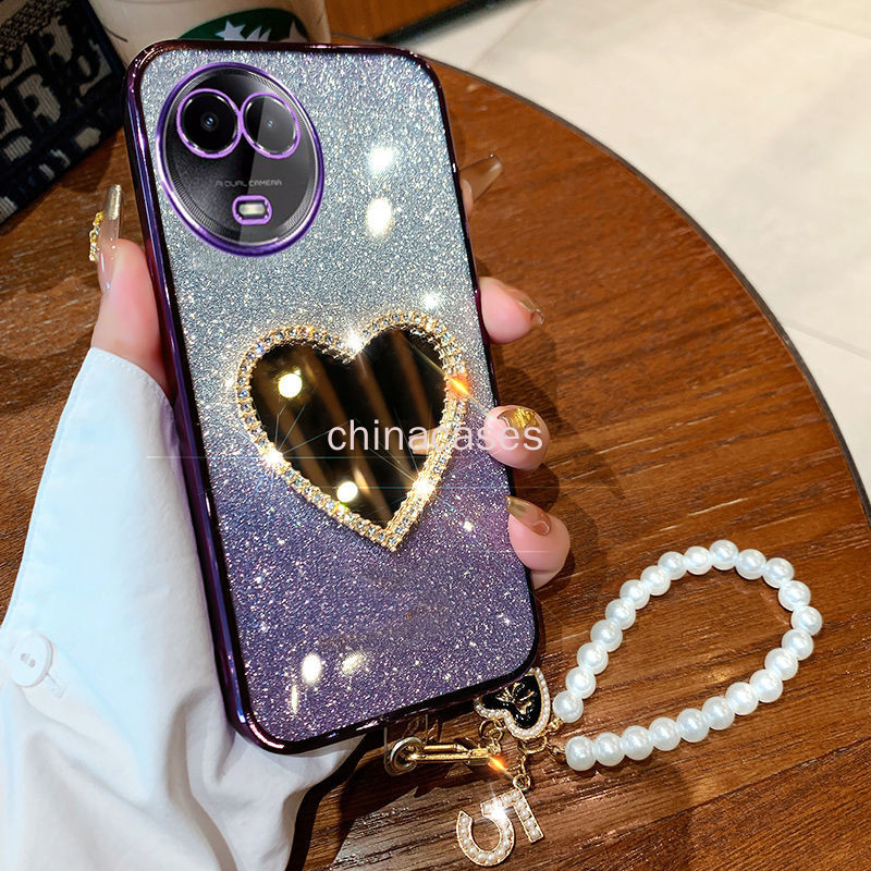 Realme 11 4G 5G 11X 5G 11 Pro 10 12X Plus C65 C67 เคสโทรศัพท์โปร่งใส Love กระจกสร้อยข้อมือซิลิโคนอ่อนนุ่มกันกระแทก Glitter ฝาครอบ RFVTGBT ราคา ถูกที่สุด ดีลบีเคเค แกลเลอรีภาพที่ 2