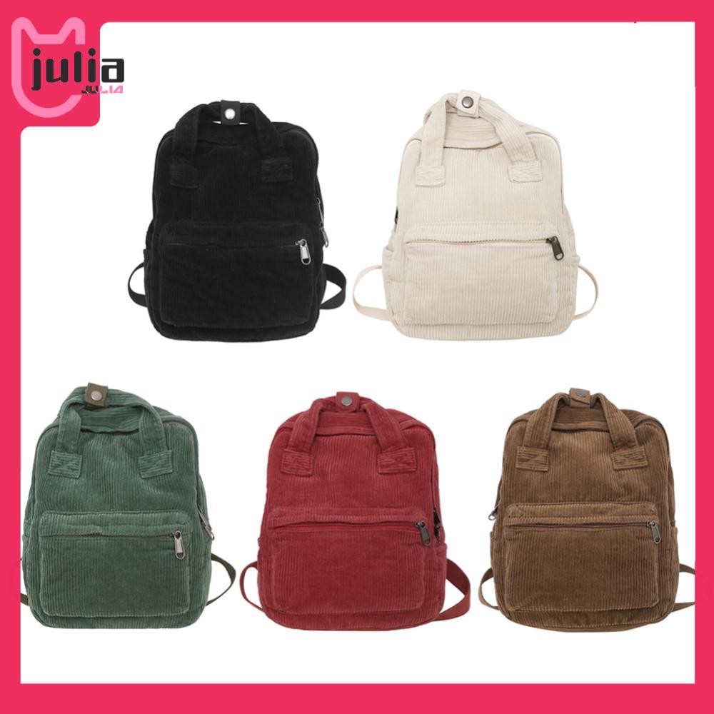 [Julia1.th] กระเป๋าถือผู้หญิงทุกวันสีทึบ Casual Knapsack Corduroy สําหรับสาววัยรุ่นเด็ก