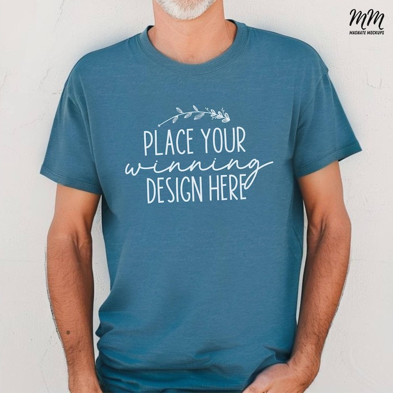 heather deep teal 3001 mockup older male bella canvas mens t-shirt mock up mature male heather shirt