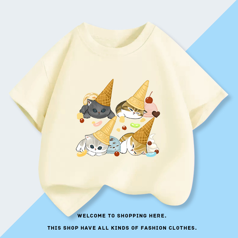 (จัดส่งตลอด 24 ชั่วโมง)KIDS PRINCESS ฤดูร้อน สำหรับเด็กหญิงเด็กชาย เสื้อยืดผ้า cotton น่ารักสำหรับเด็กประถมและครอบครัว