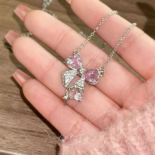 สร้อยคอโบว์สีชมพู น่ารัก สร้อยคอแฟชั่นสำหรับสาวหวาน ของขวัญวันพิเศษ พร้อมส่ง