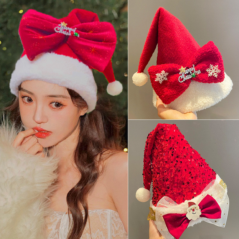 คริสต์มาสสีแดงโบว์หมวก หมวก 2024 สไตล์ใหม่ หมวก หนูน้อยหมวกแดง เพราะ พรรคประสิทธิภาพ อุปกรณ์ประกอบฉาก