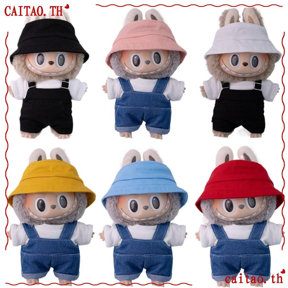 Caitao หมวกชาวประมง, 17 ซม. Labubu Handmade 17 ซม. Labubu หมวก, แฟชั่น Dollhouse Miniature เปลี่ยนชุดลําลองผ้าฝ้ายตุ๊กตา