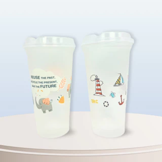 แก้ว 18oz คละลาย เลือกสี พร้อมฝา สีสดใส ลายน่ารัก มีให้เลือก 5สี by innotrend