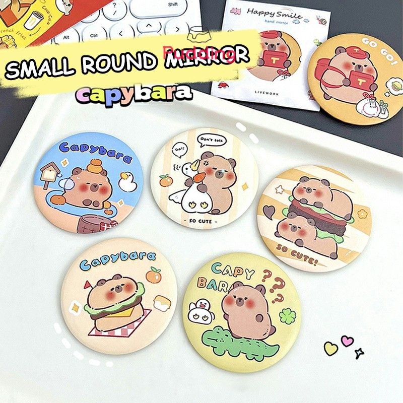 Pudding Cute Capybara Mirror กระจกกลมเล็กแบบพกพาการ์ตูนกระจกมองข้างเดี่ยว