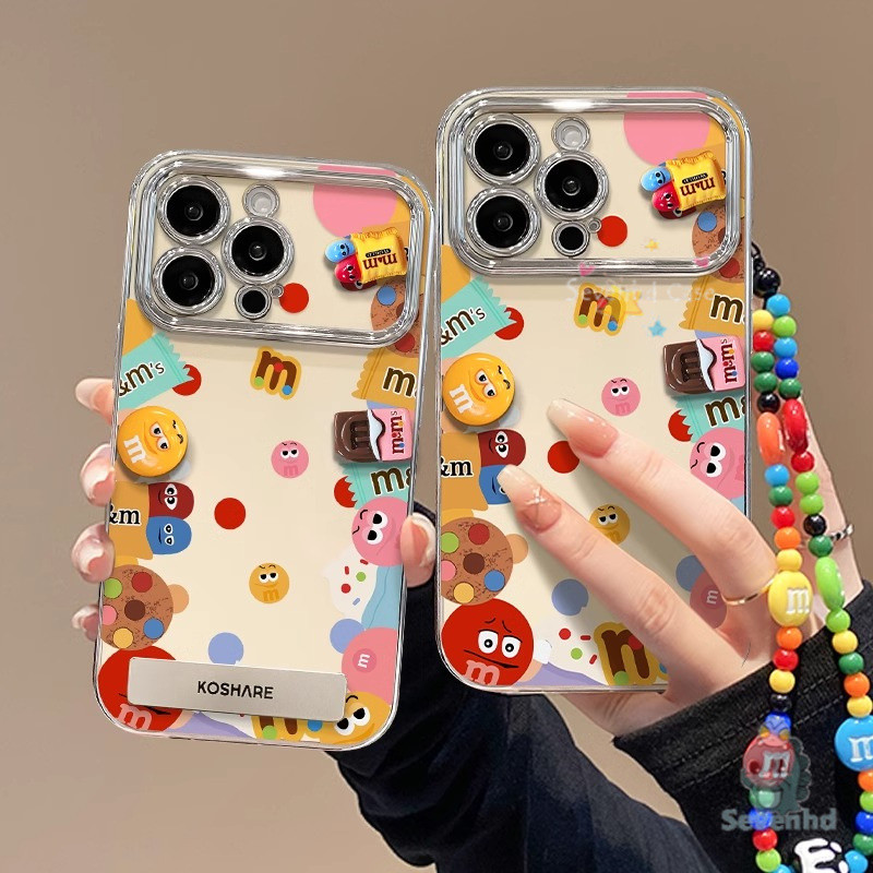 น่ารัก M&M's Bean ปลอก สําหรับiPhone 11 7 8 6 6s Plus 16 12 15 14 13 Pro Xr X Xs Max MM Candy Case เคสโทรศัพท์ การ์ตูน + 3D DIY ตุ๊กตา + เชือกเส้นเล็ก กันกระแทกฝาหลังป้องกัน