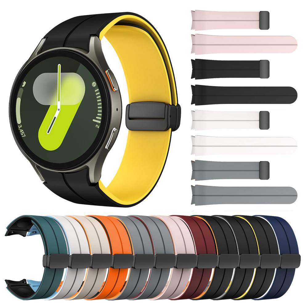 สายรัดซิลิโคนอ่อนนุ่มสําหรับ Samsung Galaxy Watch FE 7 6 5 4 5 Pro 44/40/45 มม.หัวเข็มขัดแม่เหล็กสําหรับ Watch4 6 คลาสสิก 43/47 มม.สร้อยข้อมือ