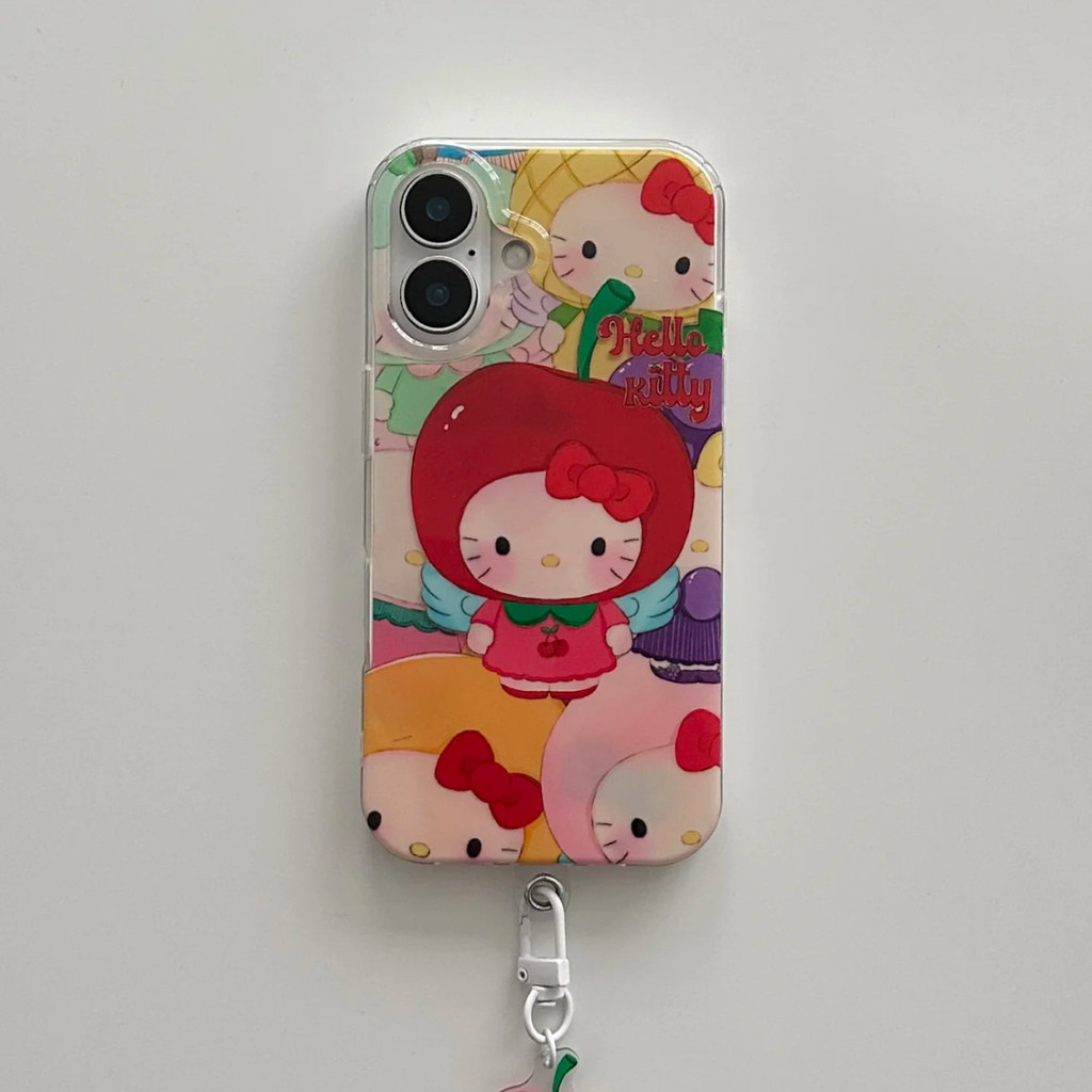 Cherry Hello Kitty โปร่งใสเหมาะสําหรับ Apple 16/15/14/13promax เคสโทรศัพท์ 12/11/xr นุ่ม xs/8p เคสโทรศัพท์หญิง