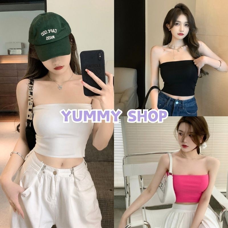 🎀Yummy Shop🎀พร้อมส่ง【MX-5】สายเดียว สีเสื้อเกาะอก ไม่มีฟองน้ำ สีพื้น ยืดพอดีตัว  เกาหลีสไตล์เสื้อกล้าม สวมใส่สบาย