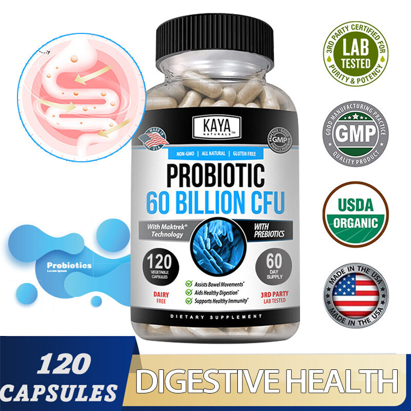 โปรไบโอติก 60 พันล้าน CFU - โปรไบโอติก, Gut Health & Digestiveon สําหรับผู้หญิง, ผู้ชายและผู้หญิง