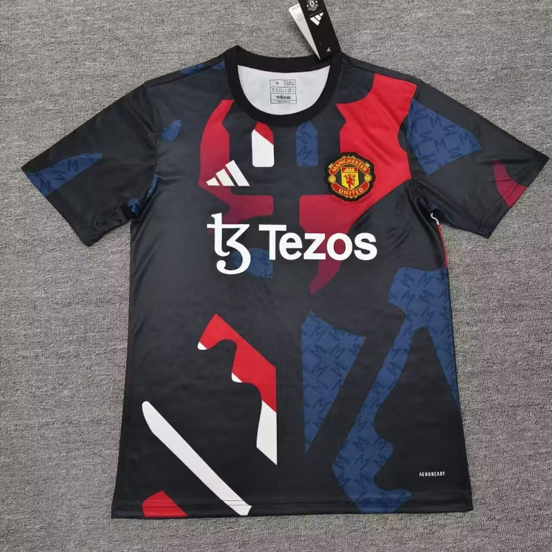 24-25 Manchester United Pre-Match Jersey เสื้อฟุตบอล S-XXL ผู้ใหญ่แขนสั้นกีฬาแห้งเร็วเสื้อฟุตบอล AAA