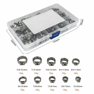 Urlwall 100PCS 304 สแตนเลสสตีลแหวนท่อ Clamps หูเดียวคลิปท่อ Clamp Assortment ชุด 5.3 มม.-15.3 มม.Clamps สําหรับหลอดคลิปน้ํา