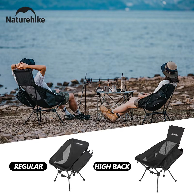 Naturehike Camping Hight Back Moon เก้าอี้กลางแจ้งแบบพกพาสามเหลี่ยมพับผ่อนคลายเก้าอี้ Clamshell Ultralight เก้าอี้ Backpacking