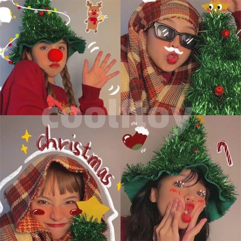 หมวกคริสต์มาส ผ้าเรยอน ไม่ทอ แวววาว หมวกปาร์ตี้คริสต์มาส สะท้อนแสง อุปกรณ์ประกอบฉาก หมวกทรงต้นคริสต์มาสที่น่าสนใจ