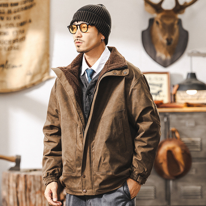 Merad Tie-Dye Retro Lamb ขนแกะผู้ชายฤดูหนาวผ้าฝ้ายหนาเสื้อแจ็คเก็ตผู้ชายกลางแจ้งทํางานเสื้อแจ็คเก็ตผ้าฝ้าย - รูปที่ 2