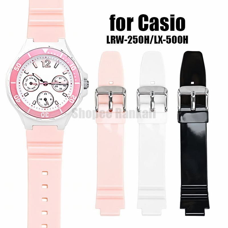 ยางเรซิ่นสายนาฬิกา Soft TPU สร้อยข้อมือเรซิ่นสําหรับ Casio LRW-250H LX-500H เปลี่ยนผู้หญิงผู้ชายนาฬิ