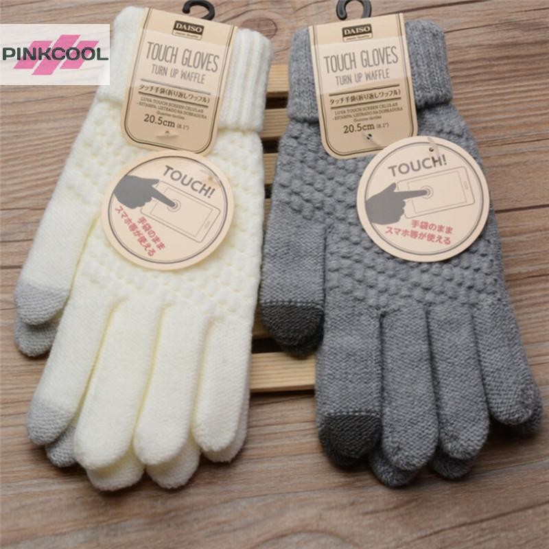 Pinkcool ถักฤดูหนาวที่อบอุ่นถุงมือขนสัตว์หน้าจอสัมผัสถุงมือผู้ชายผู้หญิงถุงมือฤดูหนาว HOT