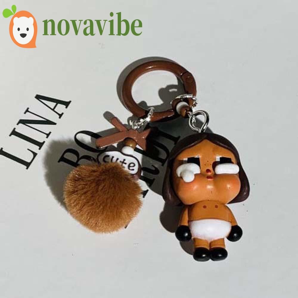 Novavibe ชุดตุ๊กตาพวงกุญแจ, Cross Dressing Plush Ball Flocking Crybaby Key แหวน,น่ารักซิลิกาเจลกองเคลือบกระเป๋า Charm การ์ตูนโทรศัพท์ Chain ของขวัญ