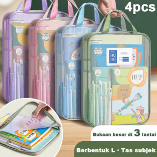 Document Bag Transparan 3 Lapis / Tas Folder Portabel Jaring Penyimpanan Kertas / File Holder Lucu/ Map Dokumen