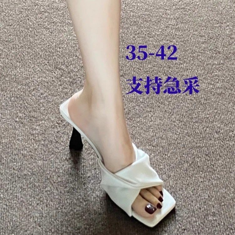 35-42 Square Toe Stiletto รองเท้าส้นสูงผู้หญิงแบบสวมขนาดใหญ่