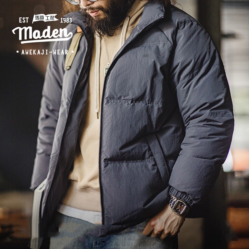 สไตล์ทํางานย้อนยุคผู้ชายเยาวชนยุโรปและอเมริกาการท่องเที่ยวอเมริกันสบายๆยืนปก90เป็ดสีขาวลงแจ็คเก็ตกลางแจ้ง กันลม ขนมปังแจ็คเก็ตแจ็คเก็ตอบอุ่น