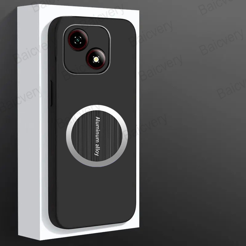 สําหรับ ZTE Blade A35e Z2466 พร้อมแผ่นโลหะแม่เหล็กสติกเกอร์สีดํา Soft TPU ฝาหลัง