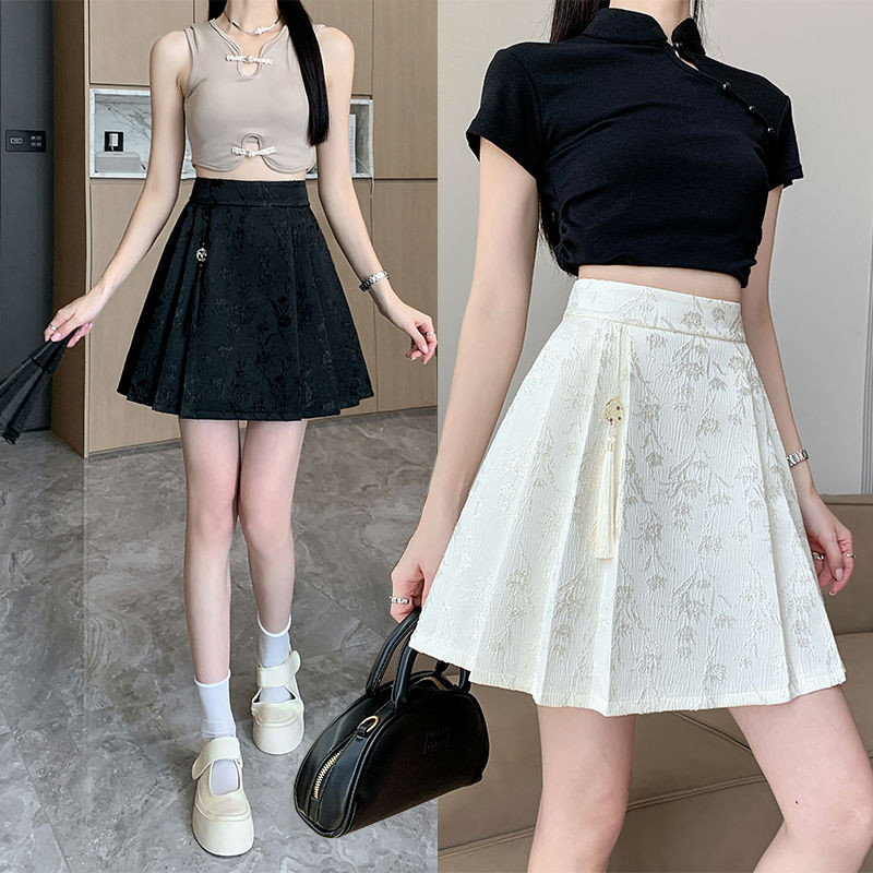 2024 中式国风马面裙春夏季高显a字短裙甜美提花 slimming百身裙2024ใหม่สไตล์ม้าใบหน้ากระโปรงฤดูใบไม้ผลิและฤดูร้อนzi88.ของฉัน20