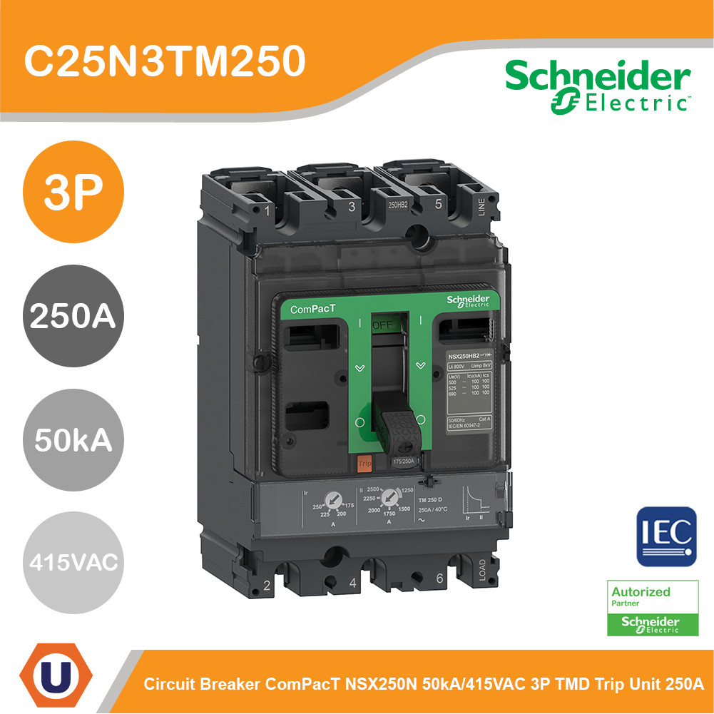Schneider Circuit Breaker ComPacT NSX250N 50kA/415VAC 3P TMD trip unit 250A | C25N3TM250 | Ucanbuys