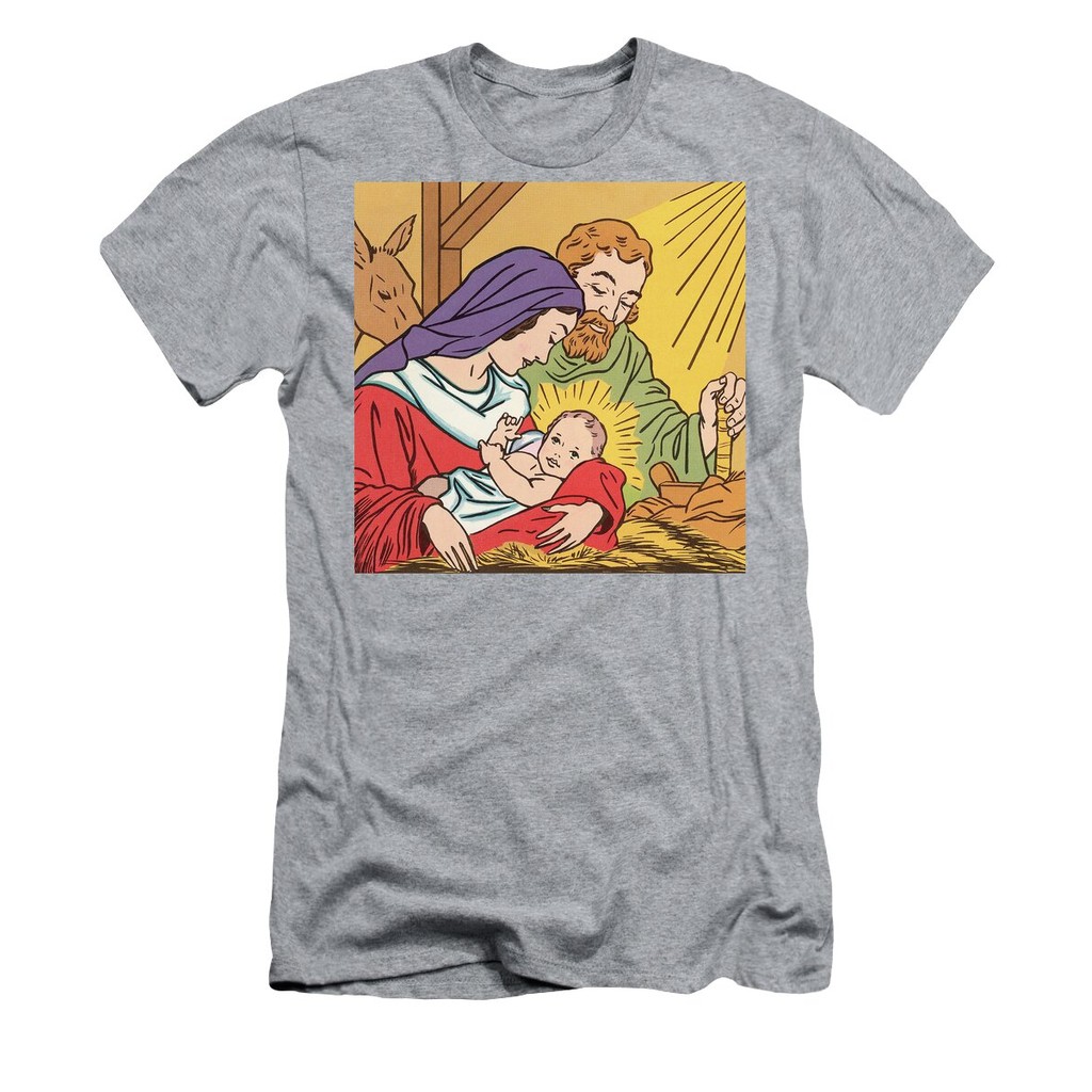 เสื้อยืด Vintage Jesus, Mary and Joseph #5 T-ShirtCartoon แท้ Cotton 100% ผ้าหนาทรงสวย ยับยากรีดง่า
