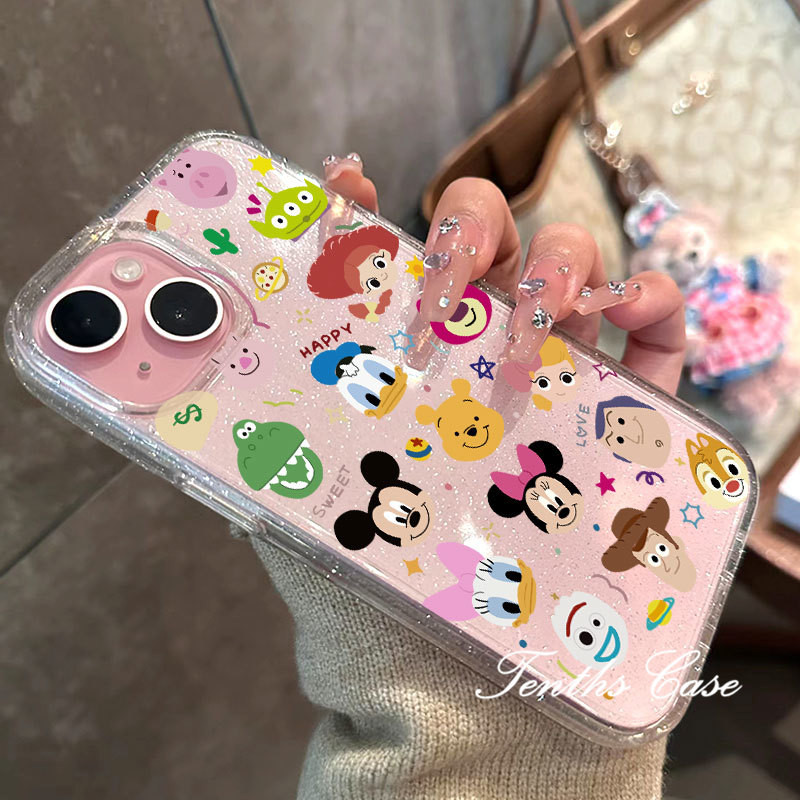 เข้ากันได้สําหรับiphone 16 15 14 13 12 11 Pro Max X XR Xs Max 7 8 Plus SE2020 Happy Mickey Friendsแฟชั่นIns Bling Starเคสโทรศัพท์Clear Soft Cover