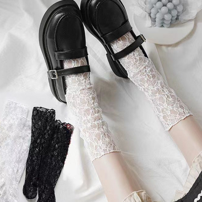 ถุงน่อง ถุงเท้าบาง ๆ สไตล์เกาหลี ใหม่ สวมใส่สบาย ขอบลูกไม้