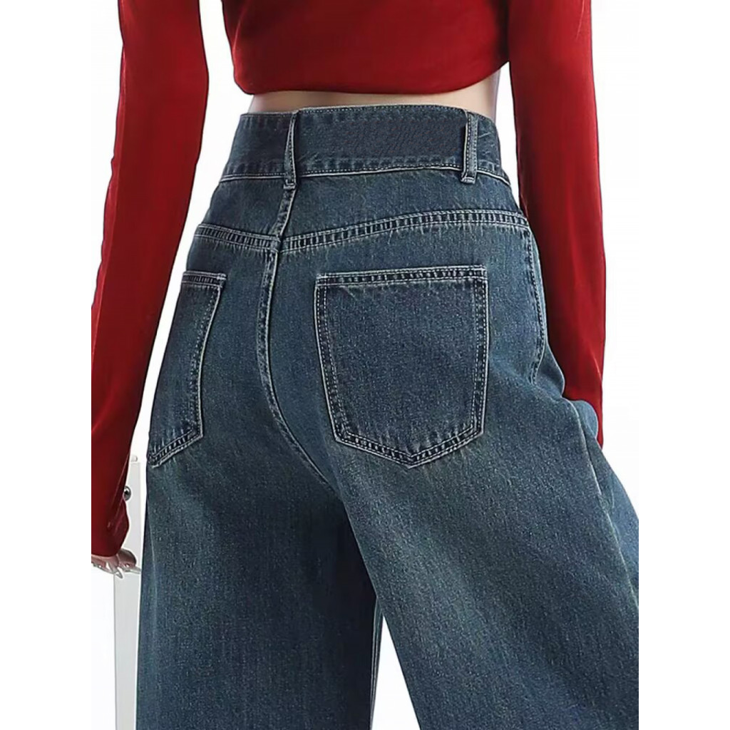 Floerns กางเกงยีนส์ยาวเอวสูง ทรงกระบอก แต่งกระเป๋าสี่เหลี่ยม - รูปที่ 6